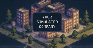 A pixel-art city at sunset, standing for the generated company